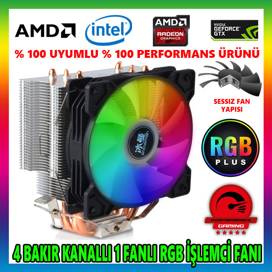 Snowman T4 Fan RGB 4 Bakır Kanallı CPU Soğutucu Fan